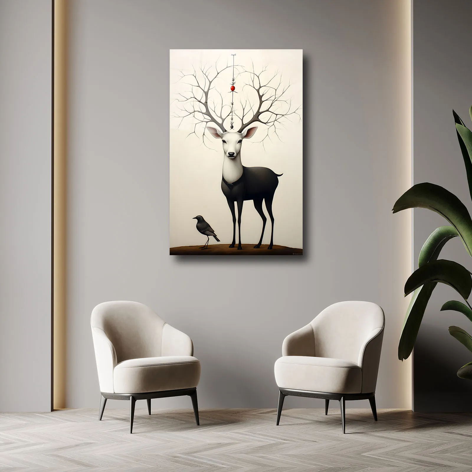 Home Main 39 4 Surreal Geyik ve Karga Cam Tablo Home Main