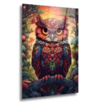 Cam Tablo - Mistisizm Temalı Renkli Baykuş Tasarımı | Artello Decor
