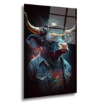 Artello Decor Kot Ceketli Boğa Cam Tablo - Modern Siberpunk Tasarım