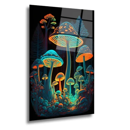 Artello Decor Neon Mantarlar Cam Tablo - Fantastik Gece Işıltısı Tasarımı