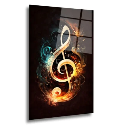 Artello Decor Sanatsal Sol Anahtarı Cam Tablo - Mistik Müzik Tasarımı