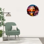 Tropikal Gün Batımı ve Çiçekler Metal Duvar Dekoru - Modern Manzara Seri