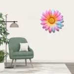 Pembe ve Mavi Gerbera Çiçeği Metal Duvar Dekoru - Artello Decor Modern Floral Seri