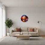 Tropikal Gün Batımı ve Çiçekler Metal Duvar Dekoru - Modern Manzara Seri - Görsel 3