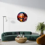 Tropikal Gün Batımı ve Çiçekler Metal Duvar Dekoru - Modern Manzara Seri - Görsel 4