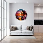 Tropikal Gün Batımı ve Çiçekler Metal Duvar Dekoru - Modern Manzara Seri - Görsel 5